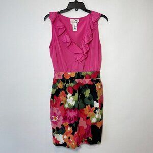 Tabitha Anthro Great Escape Ruffle Mini Floral Dress Pink 6 Sleeveless Zipper
